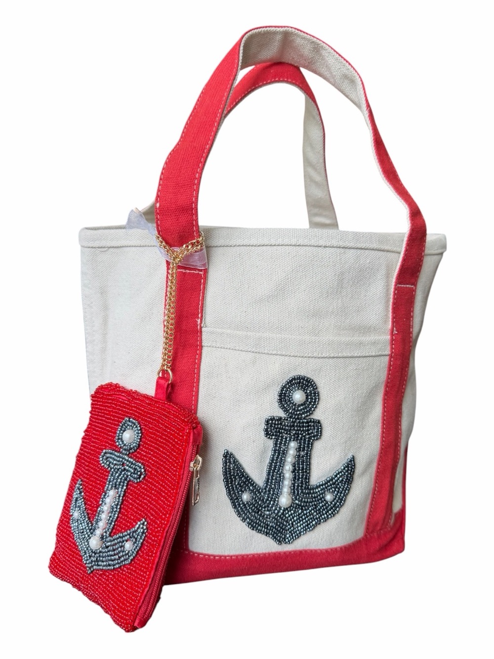 Viral Beaded Anchor Nautical Canvas Mini Tote Coin Purse NWT Marshalls TJMaxx